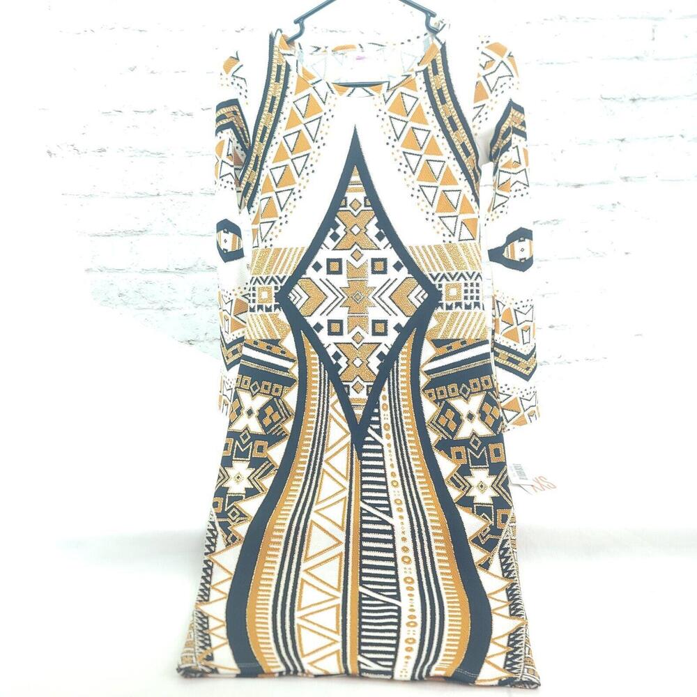 Lularoe Debbie XXS White Gold Aztec Print Straight Shift Dress